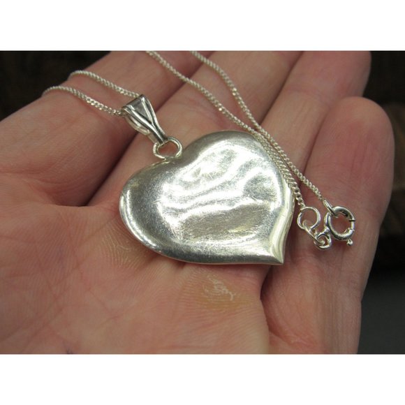 18" Sterling Silver Good Size Heart Love Pendant Necklace Vintage Minimalist - Picture 3 of 7